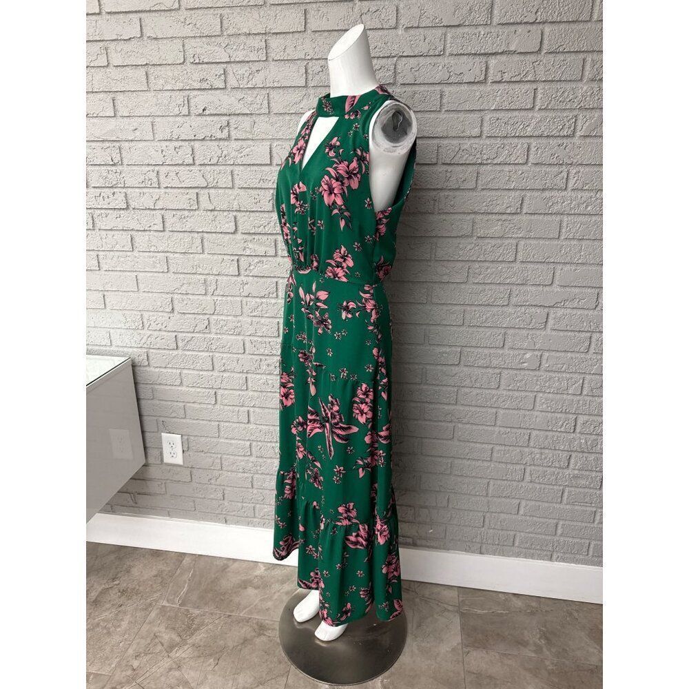 Sam Edelman Women Green With Pink Floral Cut-Out Midi Dress Size 10 - Picture 6 of 10